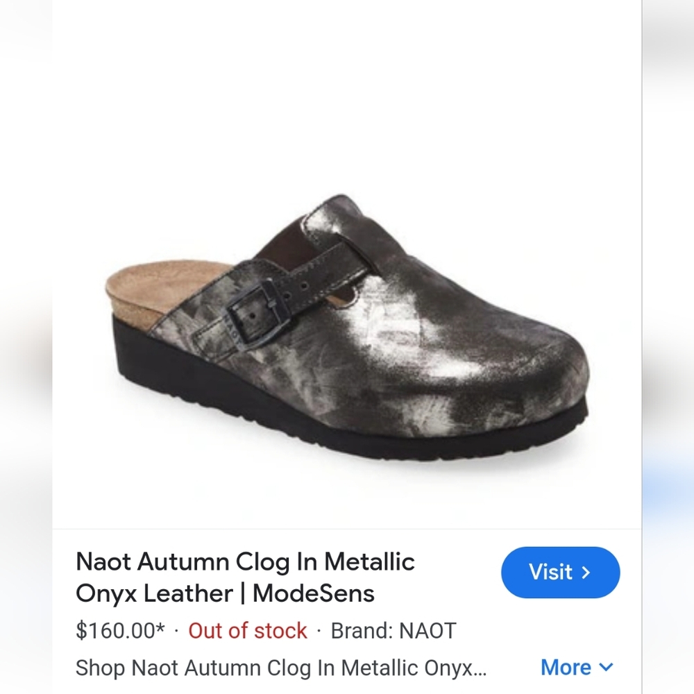 NAOT Autumn Metallic Onyx Leather Clogs Size EU38 / US 7